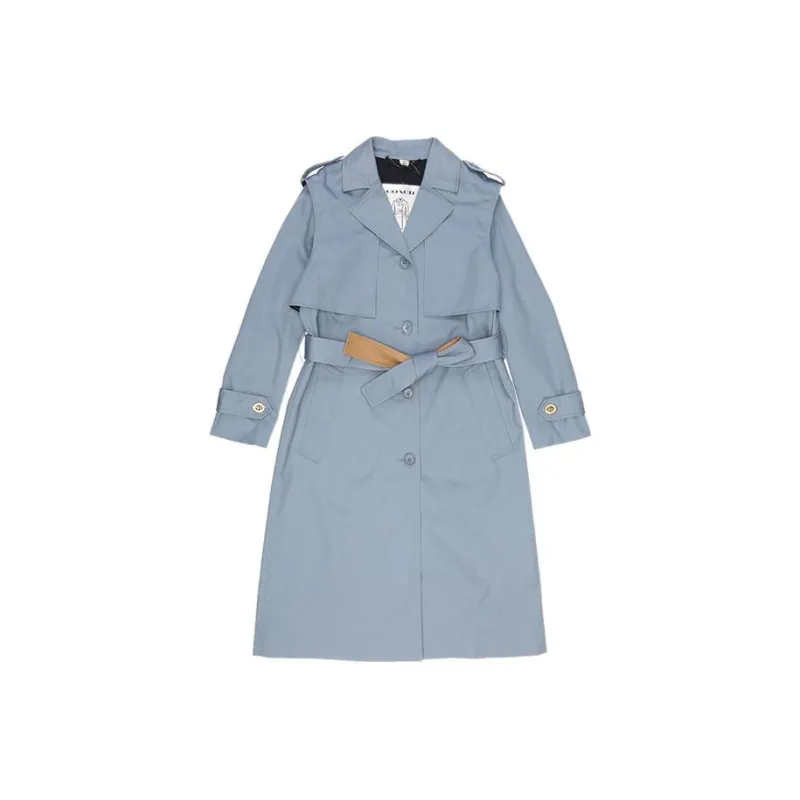 COACH Trench Coats Women's Gray Blue-0