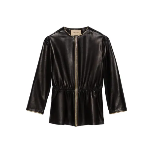 GUCCI Leather Jackets Women's Black