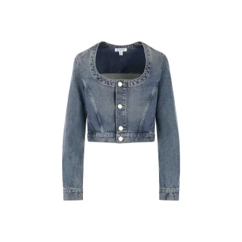 Alaia Scoop Neck Cropped Denim Jacket