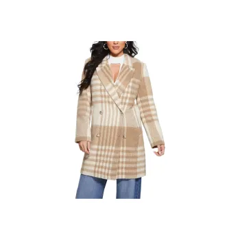 GUESS Ramona Plaid Coat Coats Women's Camel