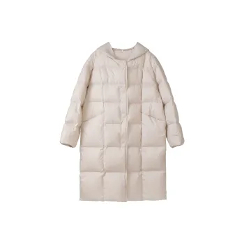 Fstudio Korean Style Hooded 90 Fill Power White Duck Down Long Down Jacket Coat Women's Beige