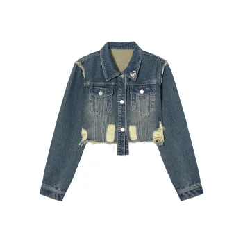 SEENFAAN Denim Jackets Women's Denim Blue