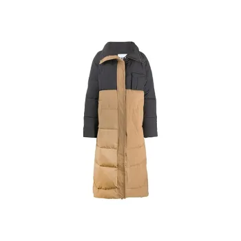GANNI Colorblock Stand Collar Fitted Long Puffer Jacket Women's Multicolor