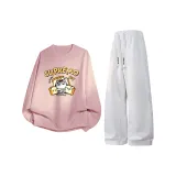 Rose Pink Crew Neck Sweatshirt+Light Heather Gray Pants