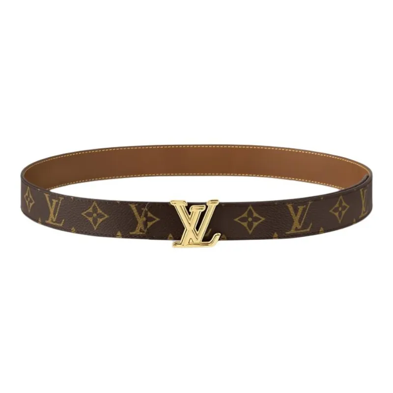 LOUIS VUITTON Leather, Coated Canvas Leather Belts Men's Brown Width 3CM-0