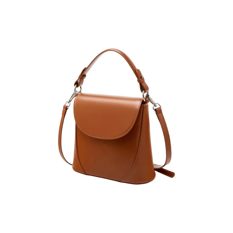 PESASRIE Cow Leather One Shoulder Handbag Women's Brown/Black/White-3