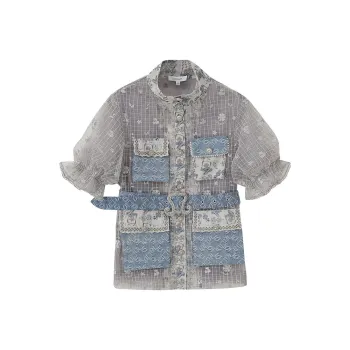 LULUALWAYS SS22 Loose Fit Moderate Denim Jacket Women's Gray