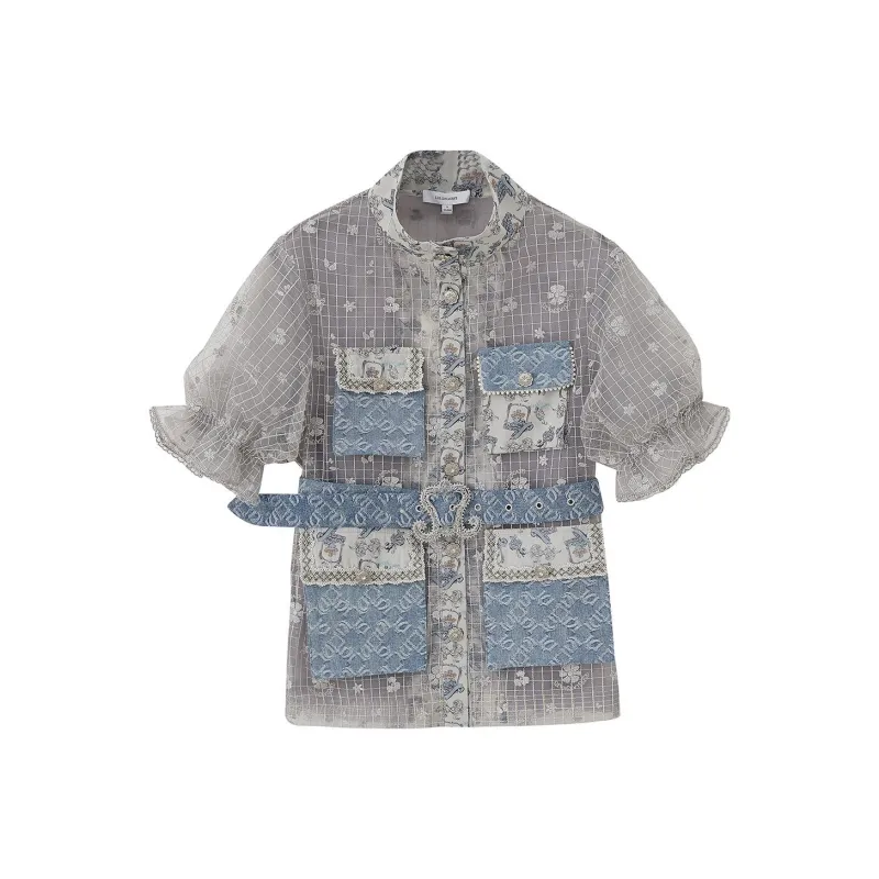 LULUALWAYS SS22 Loose Fit Moderate Denim Jacket Women's Gray-0