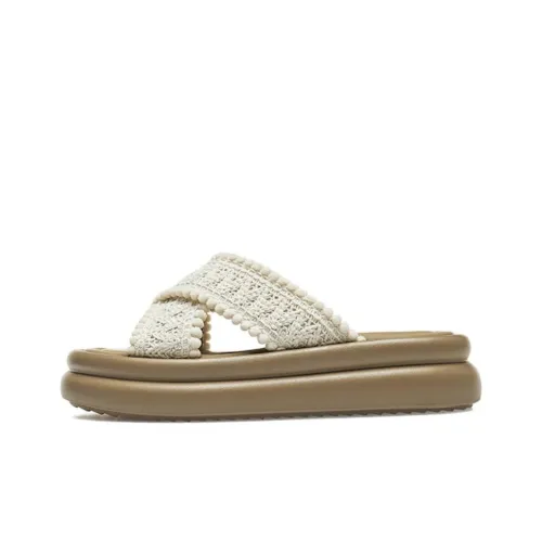 AGSDON Slide Slippers Women's Beige Apricot/Yellow/Black