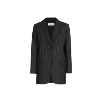 MaxMara Oche Collection Single Breasted Blazer In Pinstriped Wool Business Suit Coat Women's Black