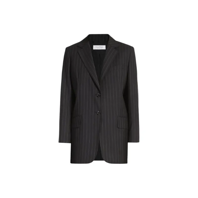 MaxMara Oche Collection Single Breasted Blazer In Pinstriped Wool Business Suit Coat Women's Black-0