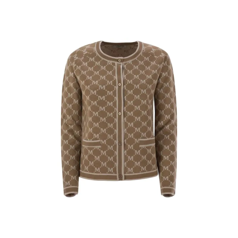 'S MAX MARA All Over Logo Patterned Crewneck Cardigan-0