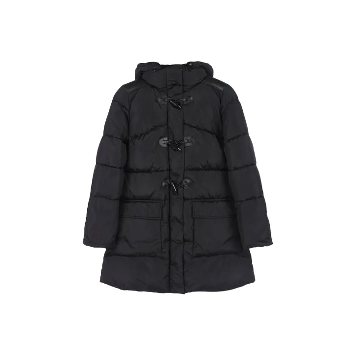 PINKO Solid Color Hooded Loose Fit Thickened Mid-Length Puffer Jacket Women's Black-0