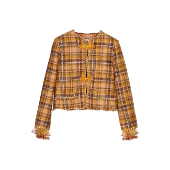 XOOR Cropped Coats Women's Yellow Plaid