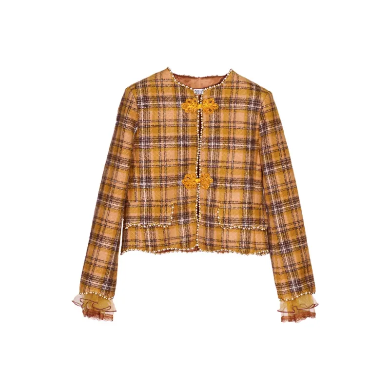 XOOR Cropped Coats Women's Yellow Plaid-0