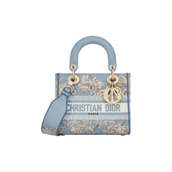 DIOR Lady D LiteDioriviera Cotton Handbag Small Size Women's Blue