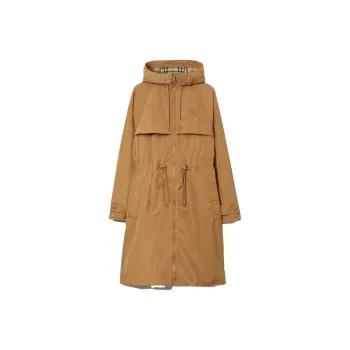 Burberry EKD Zip up Hooded Lightweight Parka In Camel