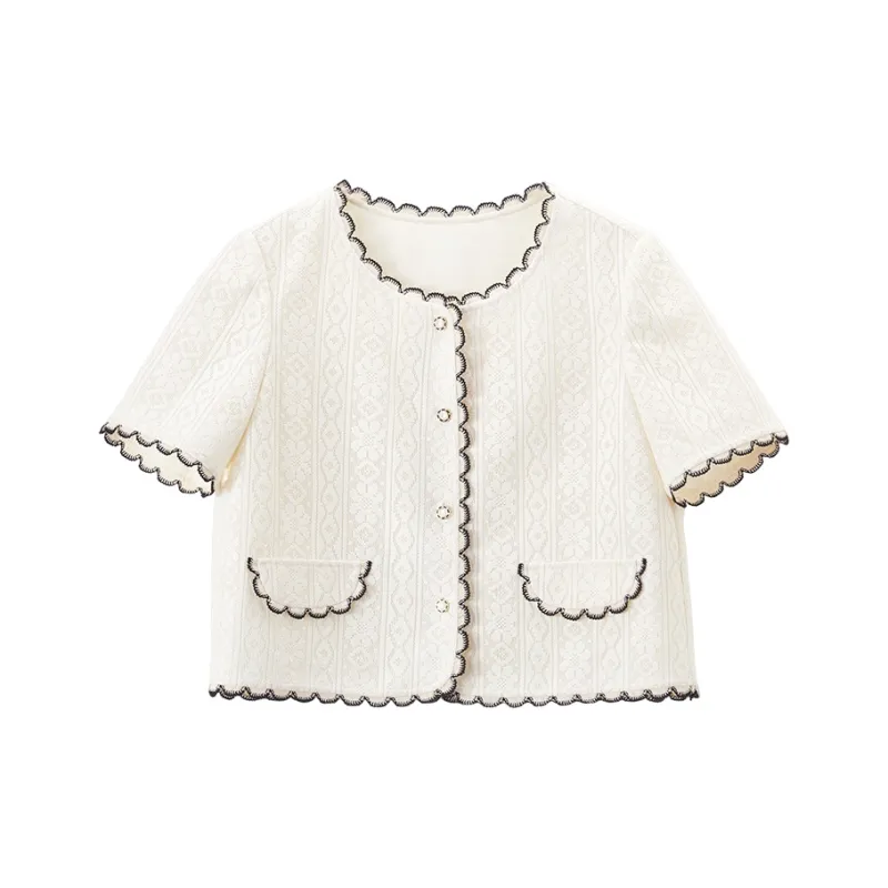 XIANGYING Cropped Coat Women's Beige-0
