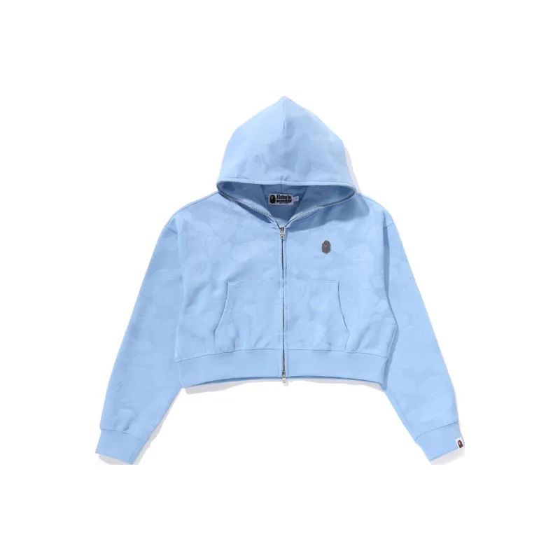 Bape Women's Solid Camo Jacquard One Point Cropped Zip Hoodie Sax-1