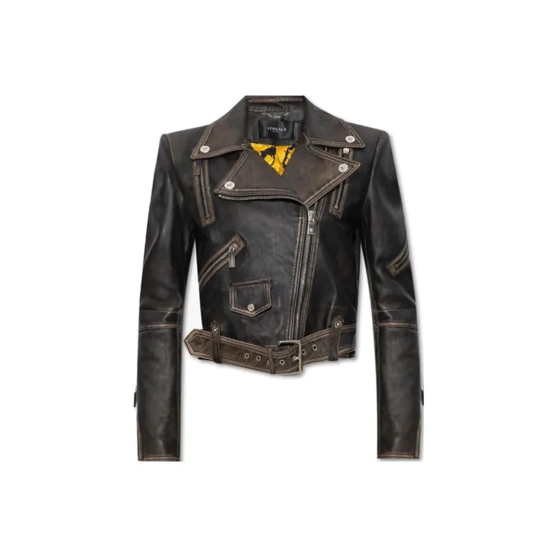 VERSACE Leather Jackets Women's Black-0