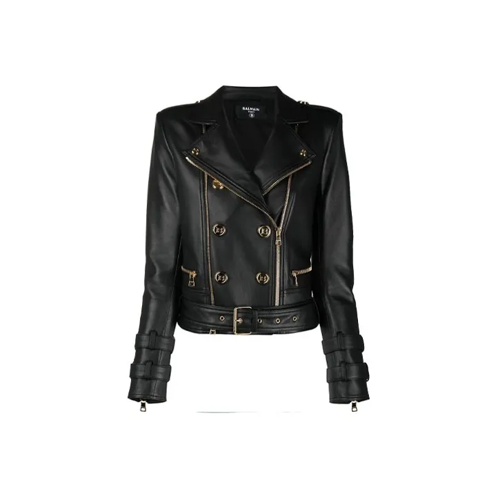 BALMAIN FW21 Leather Jacket Women's Black-0