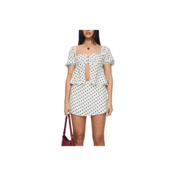 PRINCESS POLLY PASSIONFRUIT LINEN BLEND TOP Crop Top Women's CREAM BLACK/Black White
