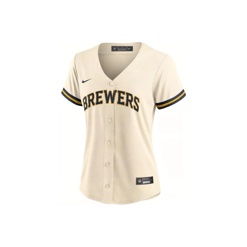 Nike MLB Collaboration Milwaukee Brewers Baseball Jacket Women's Ecru-0