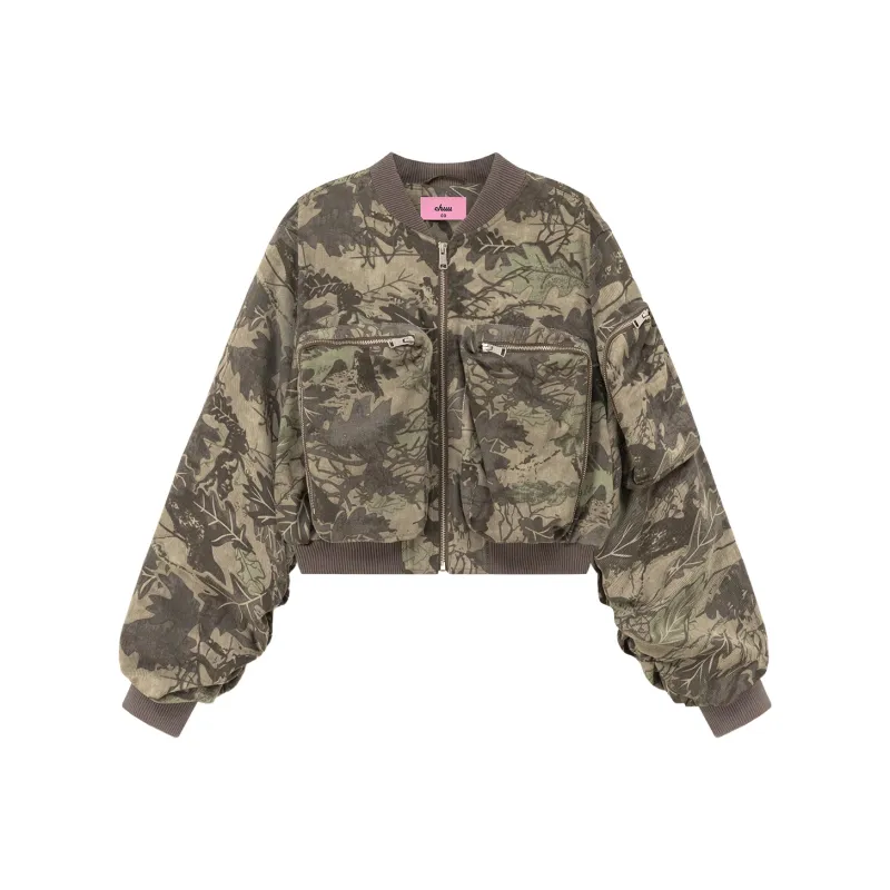 CHUU Cropped Coats Women's Green Camouflage-0