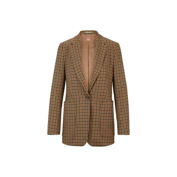 HUGO BOSS Longline Regular-Fit Jacket In Checked Material Business Suit Women's Brown