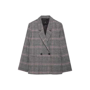 Anine Bing Madeleine Plaid Wool Blazer