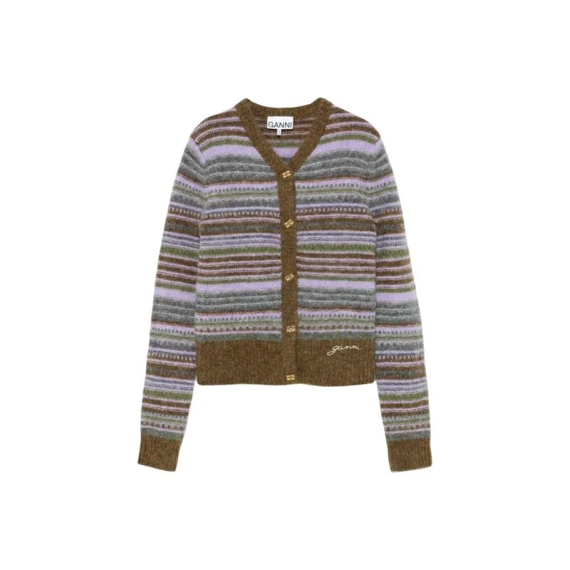GANNI Striped Knit Cardigan-0