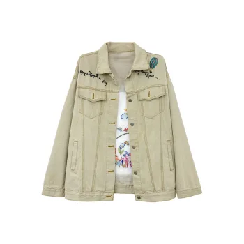 Icicofficial Denim Jacket Women's Patchwork Letter
