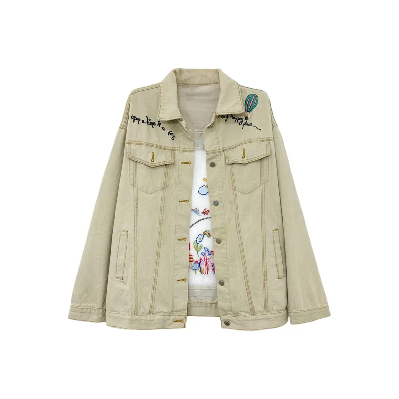Icicofficial Denim Jacket Women's Patchwork Letter-0