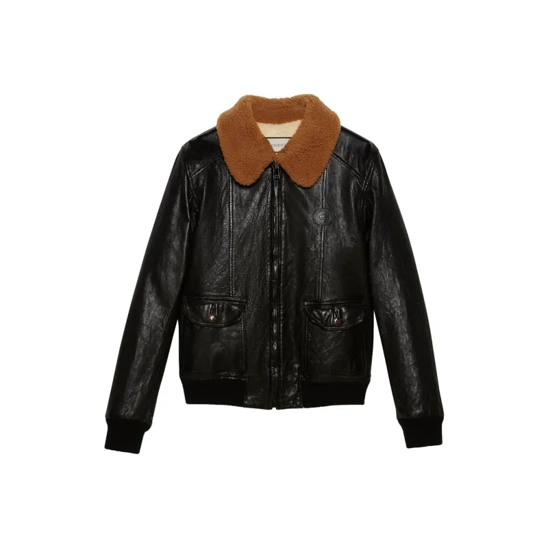 GUCCI Leather Jackets Women's Black-0