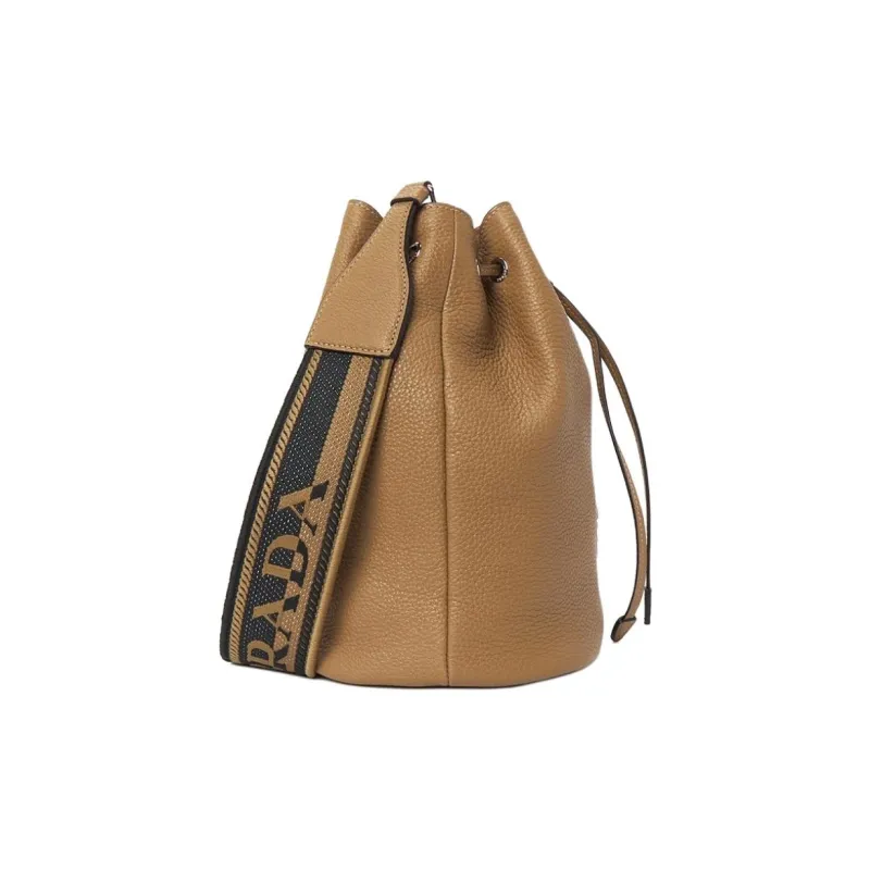 PRADA Cow Leather Bucket Bag, Shoulder Bag Women's Brown-3