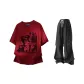 Burgundy Top+Black Pants