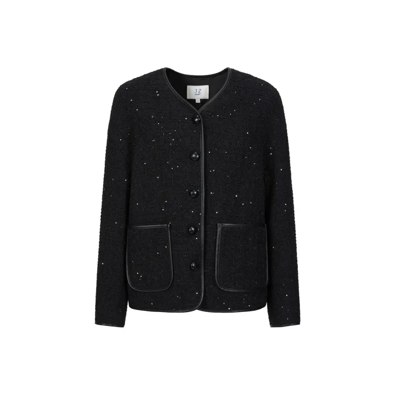 JZ. ANNAKRO Cropped Coats Women's Plain Black-0