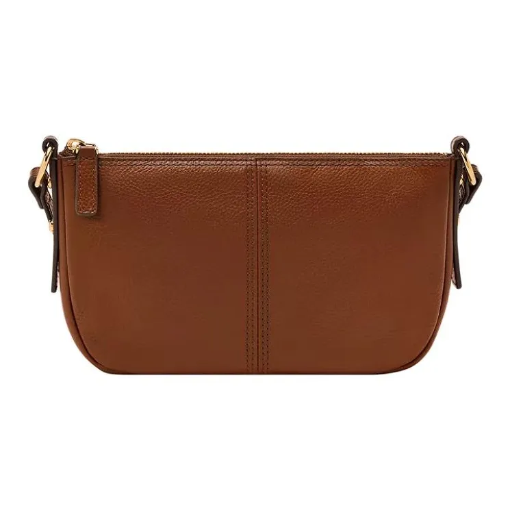 FOSSIL Leather Shoulder Bag Trumpets Women's Brown-0