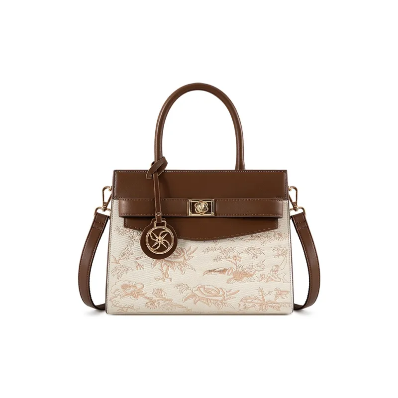 Vigno Synthetic Leather Handbag, One Shoulder, Crossbody Bag Women's Brown White-0