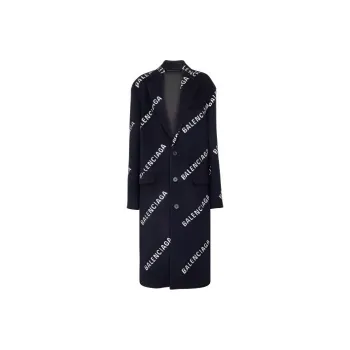 Balenciaga All Over Logo Boxy Coat 'Navy/White'