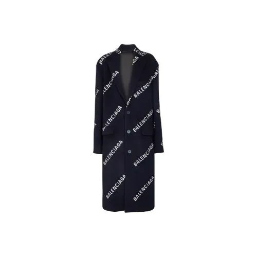 Balenciaga All Over Logo Boxy Coat 'Navy/White'