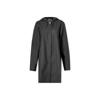 Rains Long Sleeved Drawstring Hooded Coat