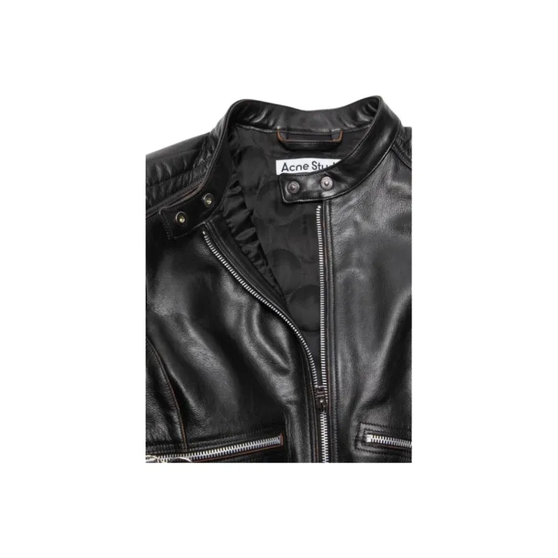 Acne Studios Leather Biker Jacket Jackets Coats Women's Black-3
