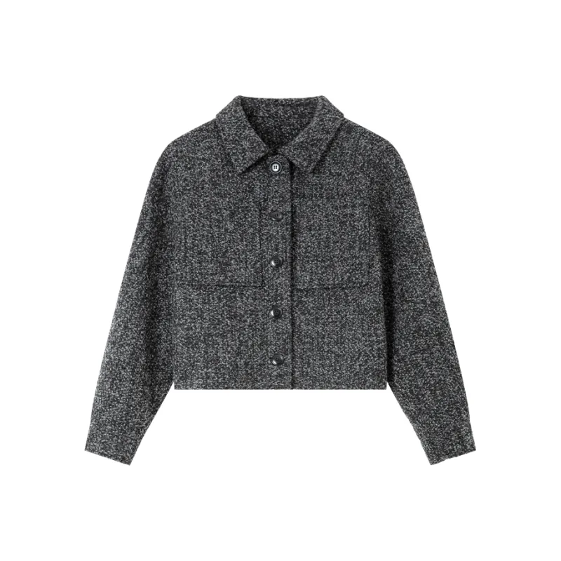 VIMLY Cropped Coats Women's Black Gray Color-0