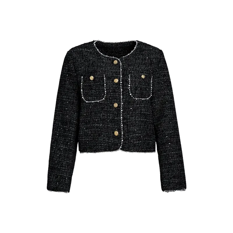 VICTORIA&VERA Cropped Coat Fall And Winter Women's Black-0