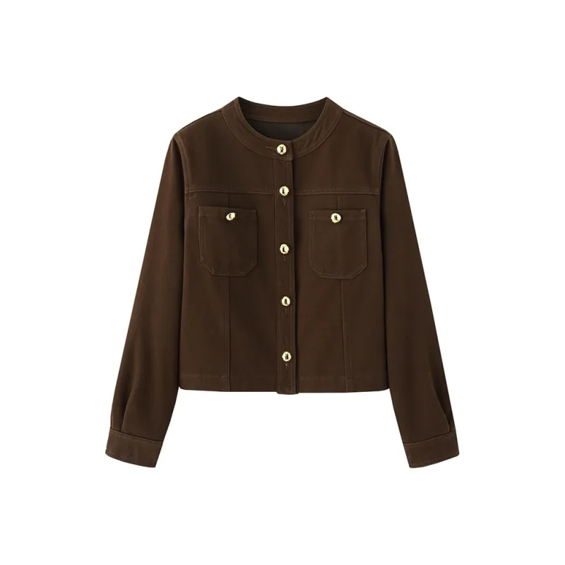 Luqingyi Denim Jacket Women's Coffee Brown-0
