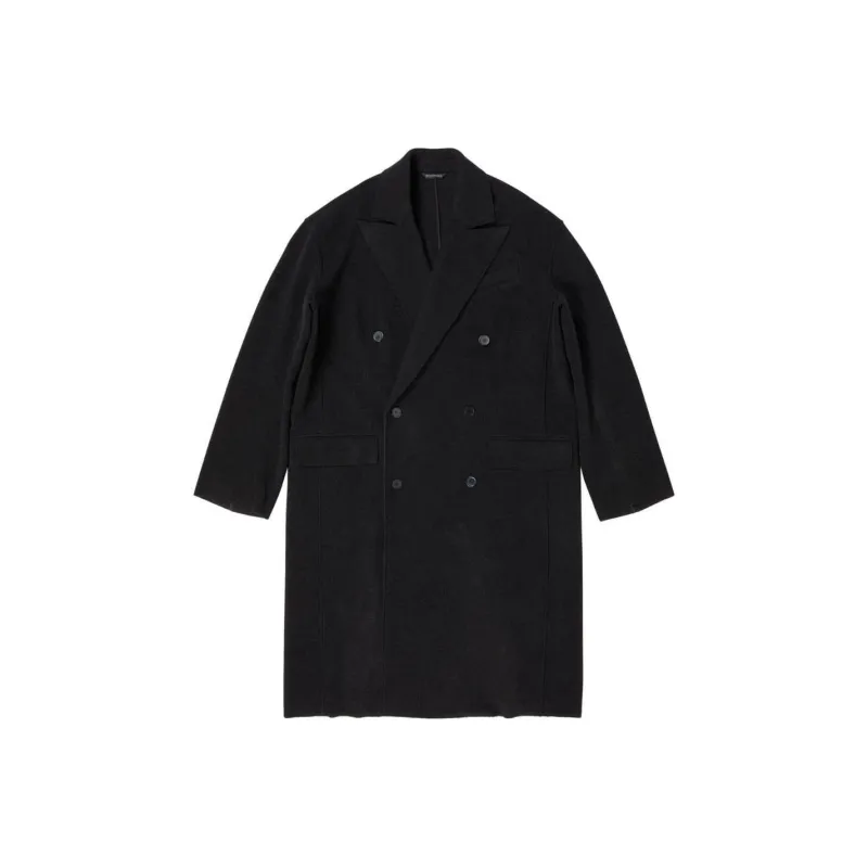 Balenciaga FW22 Velvet-feel Coat Loose Fit Style Women's Black-0