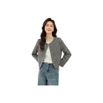 VIMLY Cropped Coats Women's Black White Herringbone