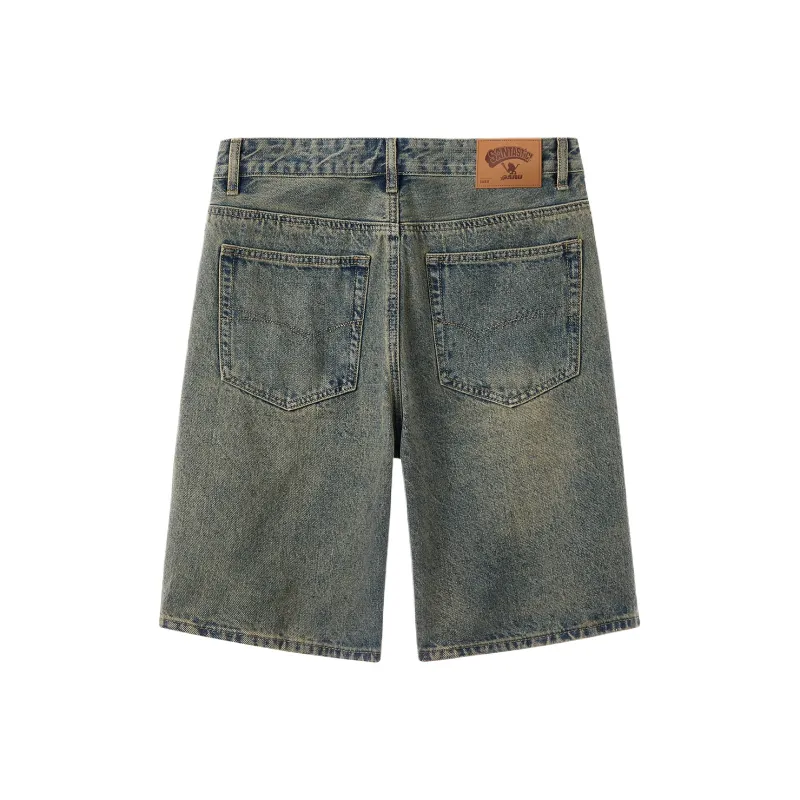 SANTASTIC Denim Shorts Men Yellow Mud Blue-1