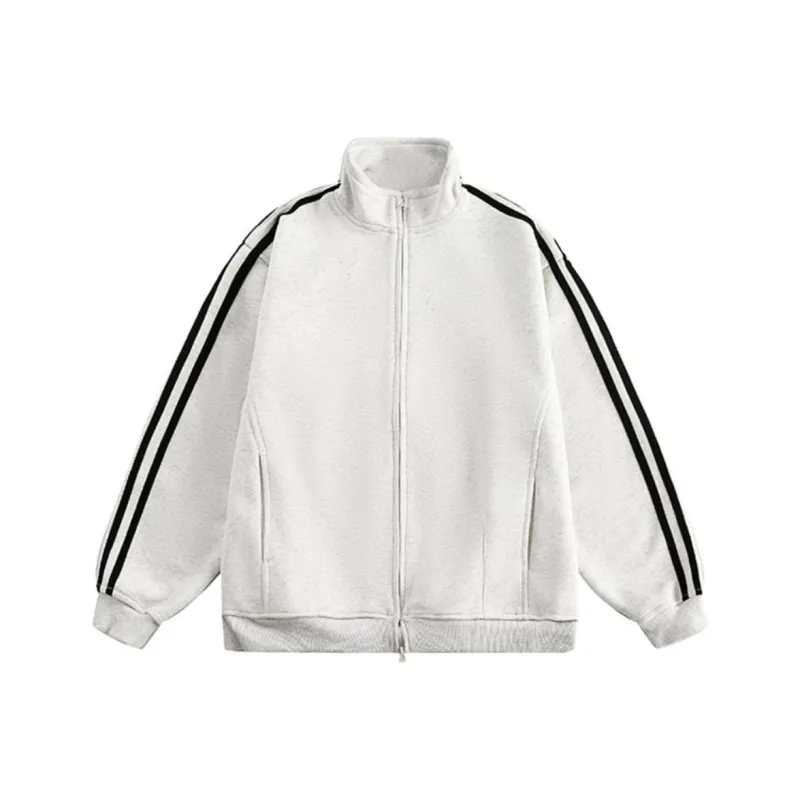 PAZZO Striped Stand Collar Cardigan Sweatshirt Unisex-0